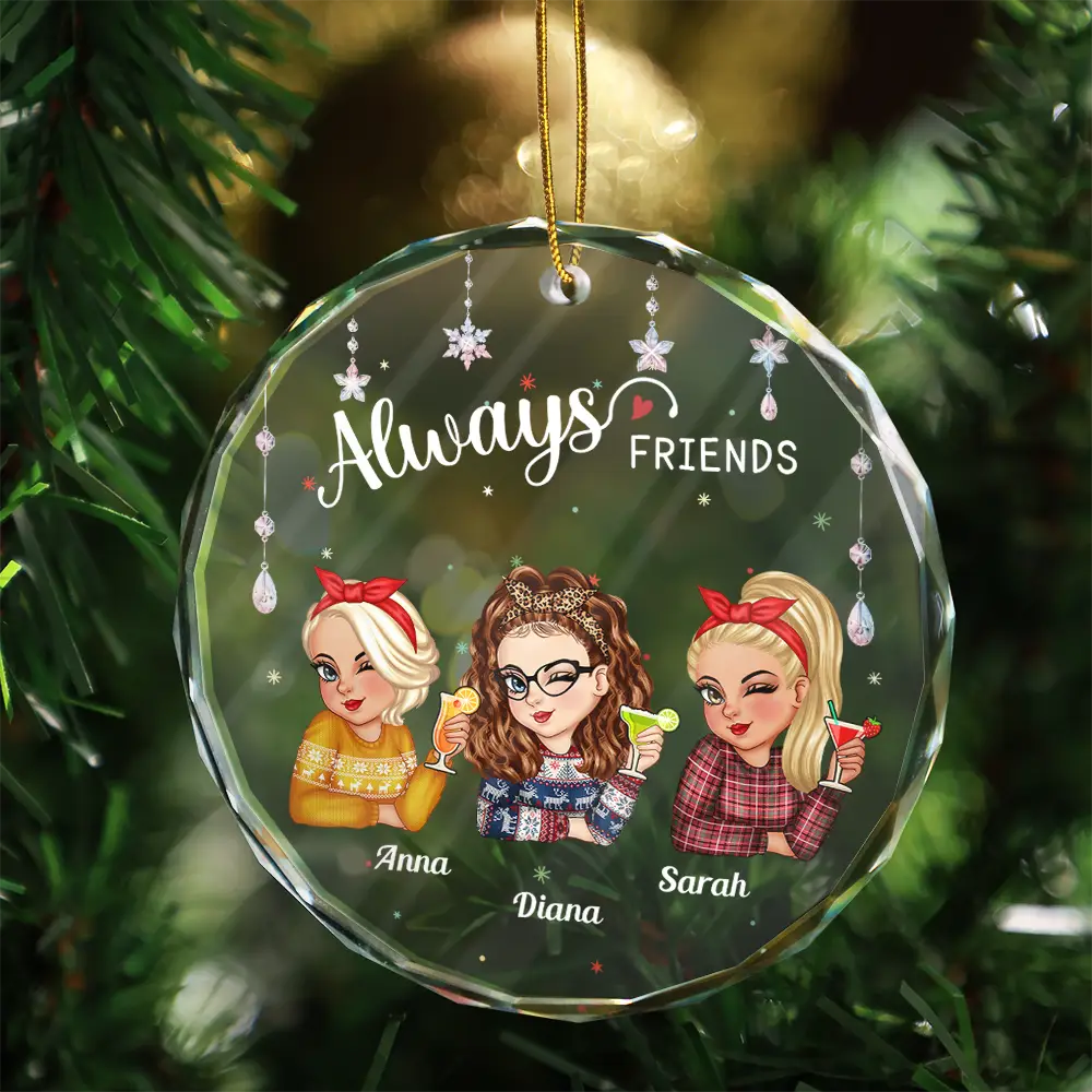 Décoration de Noël en verre ronde personnalisée « Always Besties Sisters » 