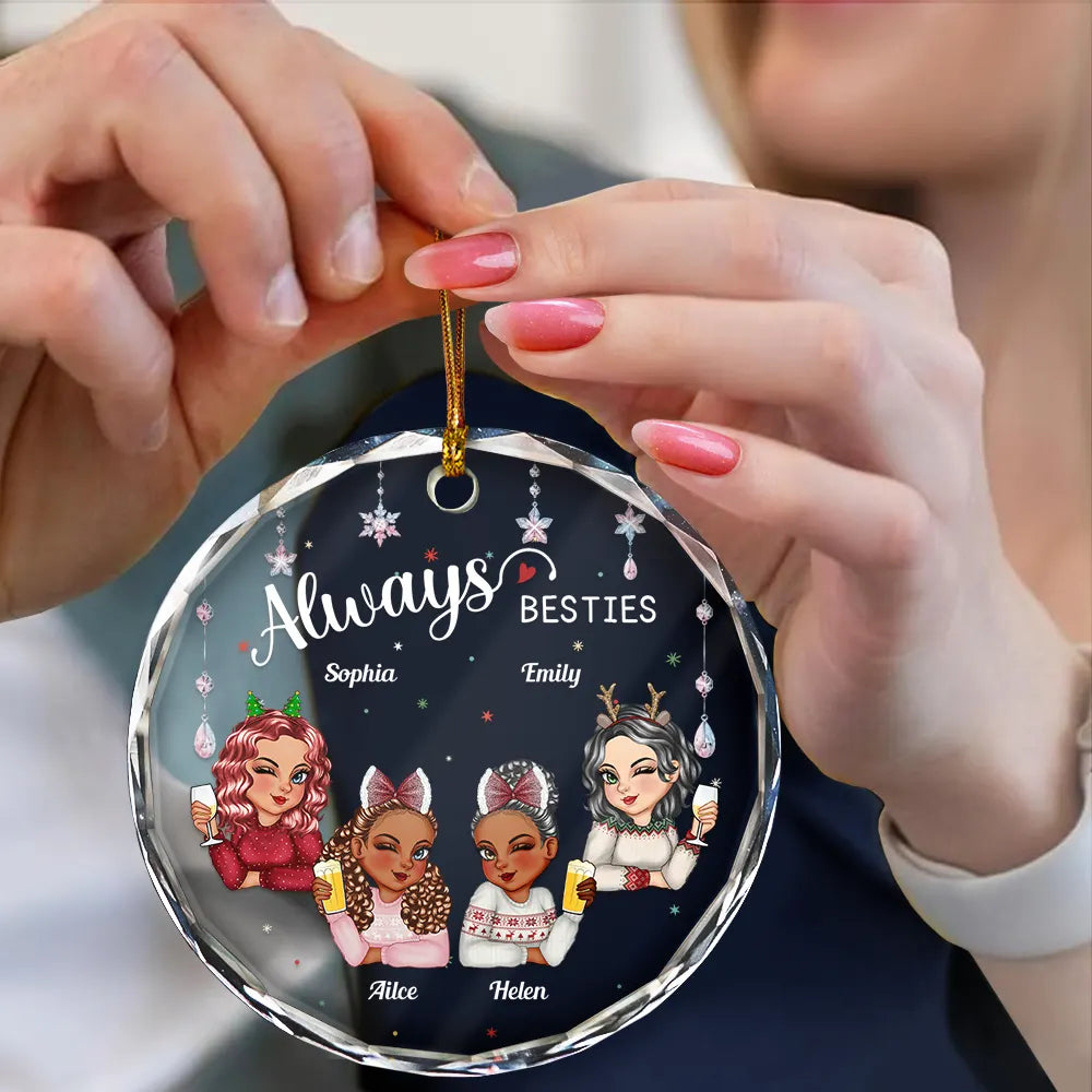 Décoration de Noël en verre ronde personnalisée « Always Besties Sisters » 