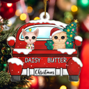 Chirstmas Dog Cat With Red Truck - Personalized Cutout Acrylic Ornament