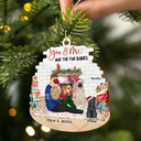 You And Me And The Dogs Hug Couples Christmas - Personalized Custom Shaped Wooden Ornament