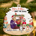 You And Me And The Dogs Hug Couples Christmas - Personalized Custom Shaped Wooden Ornament