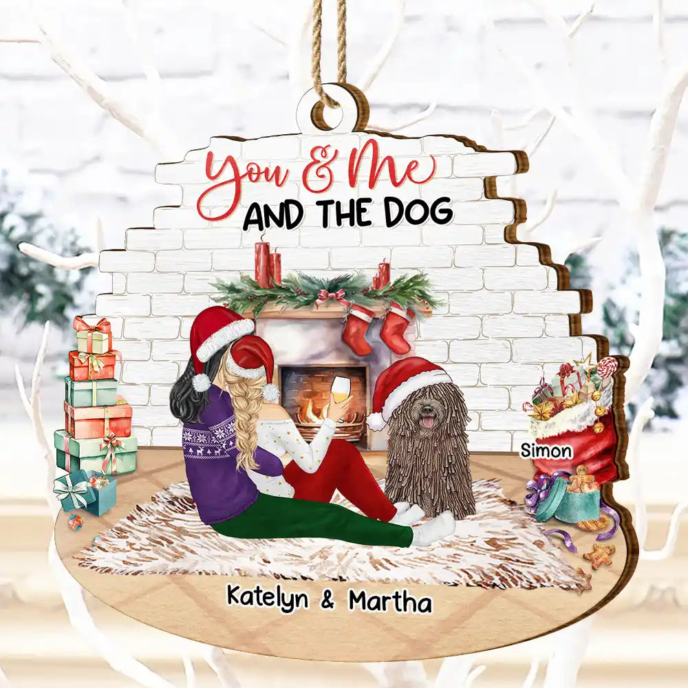 You And Me And The Dogs Hug Couples Christmas - Personalized Custom Shaped Wooden Ornament