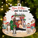 You And Me And The Dogs Hug Couples Christmas - Personalized Custom Shaped Wooden Ornament