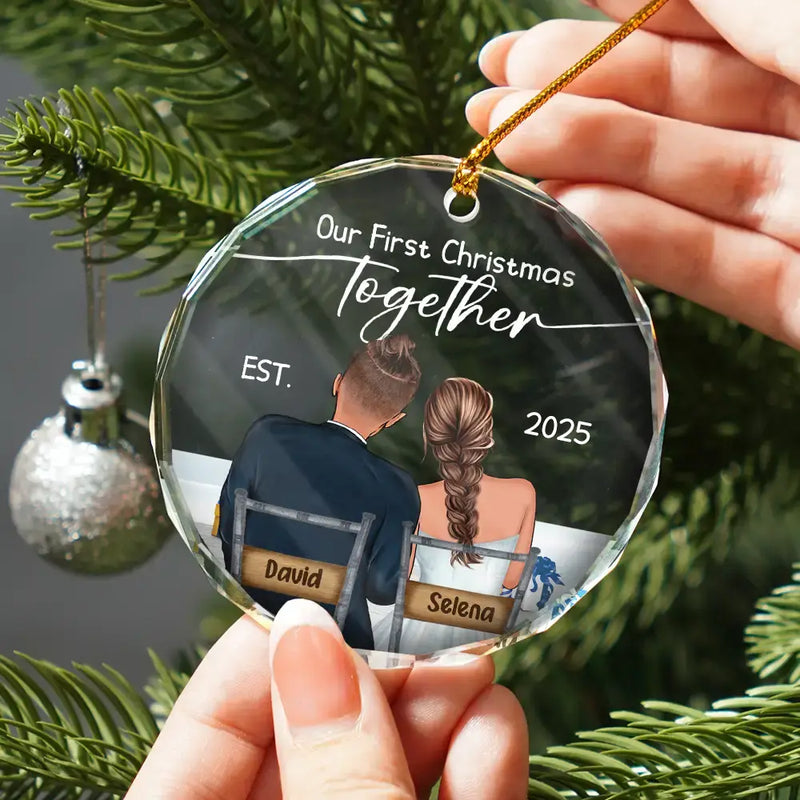 Gift For Couples - Our First Christmas Married Couples - Personalized Circle Glass Ornament
