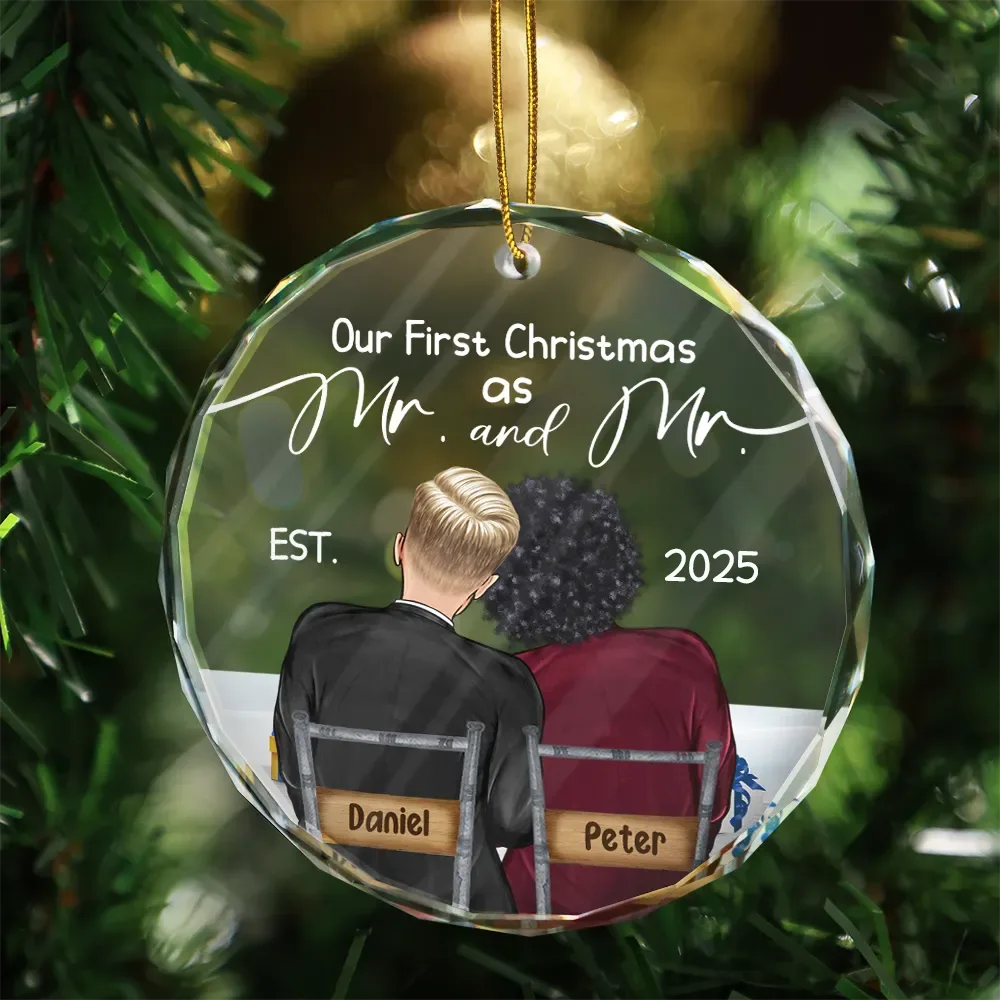 Gift For Couples - Our First Christmas Married Couples - Personalized Circle Glass Ornament