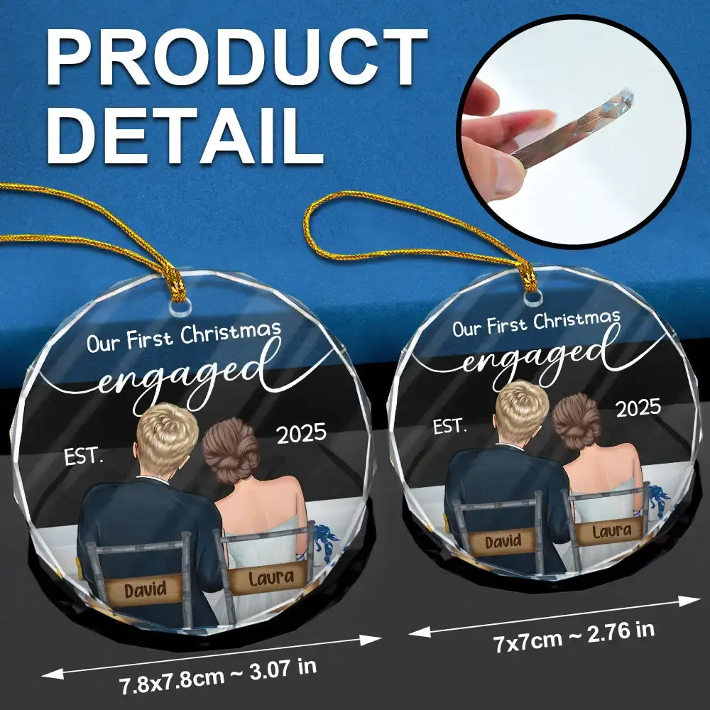 Gift For Couples - Our First Christmas Married Couples - Personalized Circle Glass Ornament