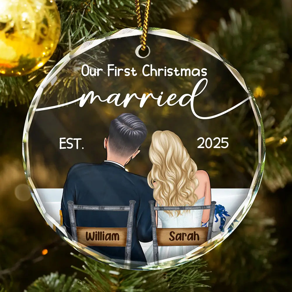 Our First Christmas Married Couples - Personalized Circle Glass Ornament