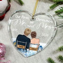 Our First Christmas Married Couples - Personalized Heart Shaped Glass Ornament