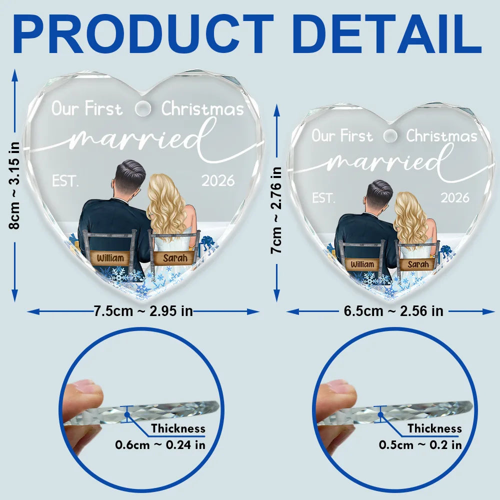 Our First Christmas Married Couples - Personalized Heart Shaped Glass Ornament