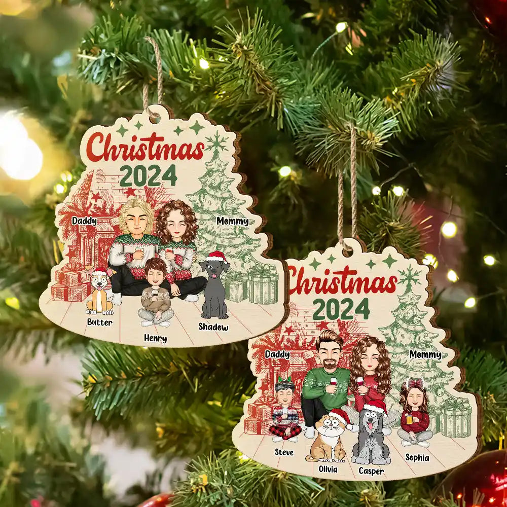Family - Family 2024 Red Green - Personalized Custom Shaped Wooden Ornament