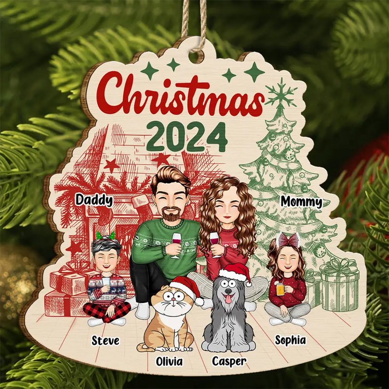 Family - Family 2024 Red Green - Personalized Custom Shaped Wooden Ornament