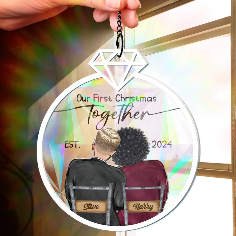 Christmas,Gift For Couples,Gift For Boyfriend,Gift For Girlfriend,Gift For Wife,Gift For Husband,Love,Wedding - Our First Christmas Couples - Personalized Window Hanging Rainbow Suncatcher