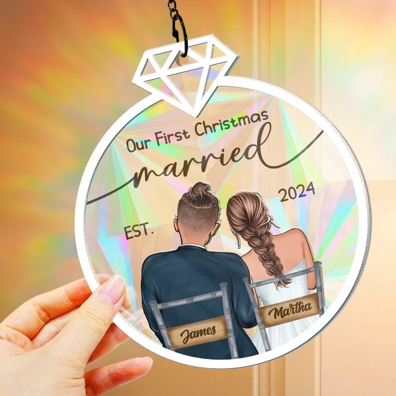 Christmas,Gift For Couples,Gift For Boyfriend,Gift For Girlfriend,Gift For Wife,Gift For Husband,Love,Wedding - Our First Christmas Couples - Personalized Window Hanging Rainbow Suncatcher