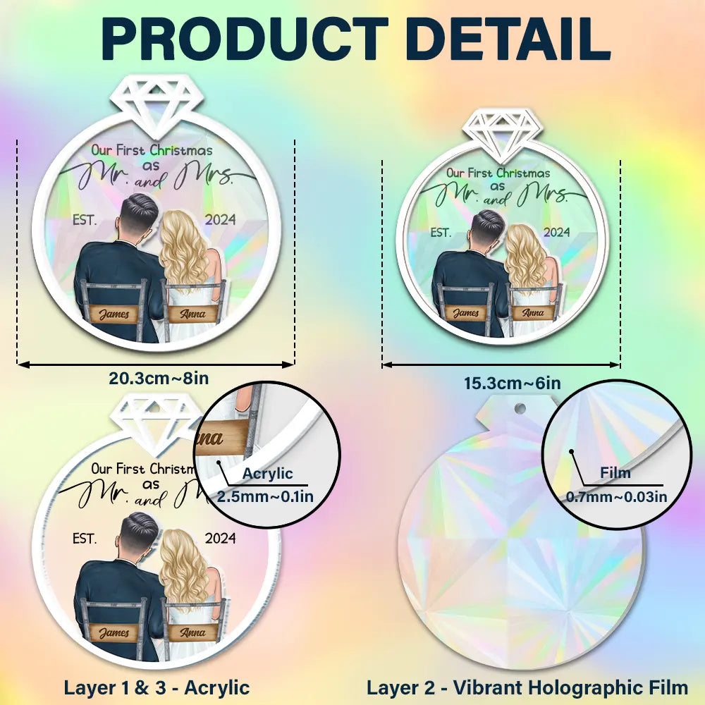 Christmas,Gift For Couples,Gift For Boyfriend,Gift For Girlfriend,Gift For Wife,Gift For Husband,Love,Wedding - Our First Christmas Couples - Personalized Window Hanging Rainbow Suncatcher