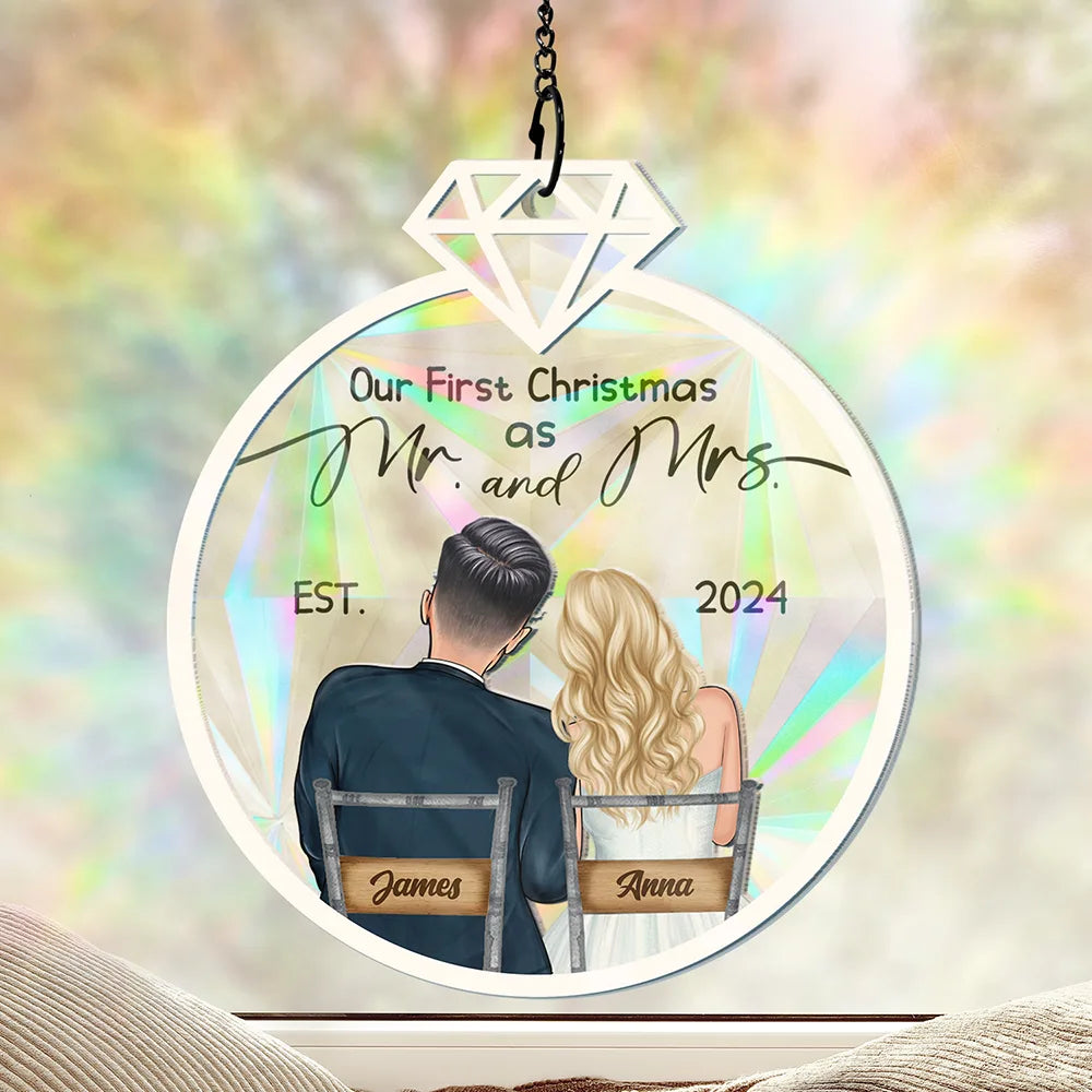 Christmas,Gift For Couples,Gift For Boyfriend,Gift For Girlfriend,Gift For Wife,Gift For Husband,Love,Wedding - Our First Christmas Couples - Personalized Window Hanging Rainbow Suncatcher