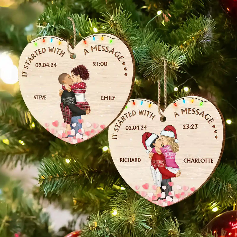 Gift For Couple - Started With A Message Couples Christmas - Personalized Custom Shaped Wooden Ornament