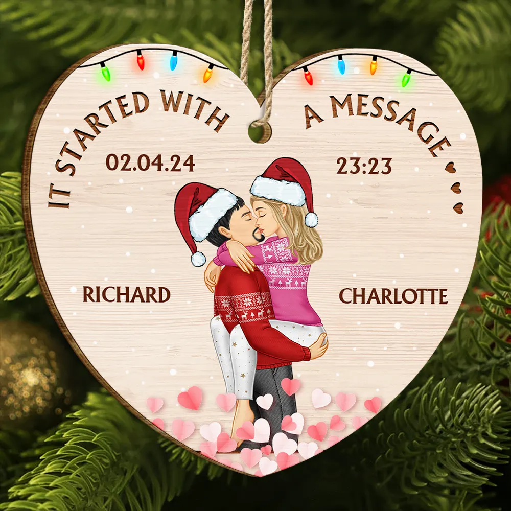 Started With A Message Couples Christmas - Personalized Custom Shaped Wooden Ornament