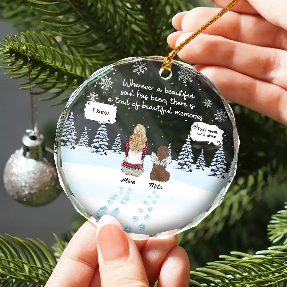 Memorial, Pet Lovers - Memorial Dog Cat Beautiful Soul Beautiful Memories - Personalized Circle Glass Ornament