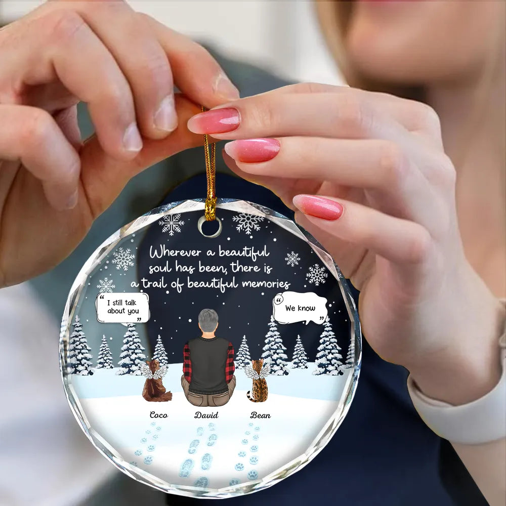 Memorial, Pet Lovers - Memorial Dog Cat Beautiful Soul Beautiful Memories - Personalized Circle Glass Ornament
