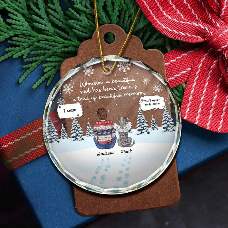 Memorial, Pet Lovers - Memorial Dog Cat Beautiful Soul Beautiful Memories - Personalized Circle Glass Ornament