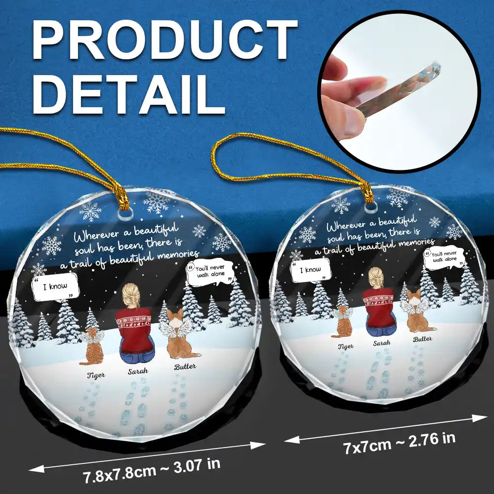 Memorial, Pet Lovers - Memorial Dog Cat Beautiful Soul Beautiful Memories - Personalized Circle Glass Ornament