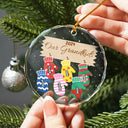 Gift For Grandparents - Mittens With Grandkids Names Christmas - Personalized Circle Glass Ornament