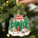 Pet Lovers, Dog Lovers, Cat Lovers - Happy Pawlidays Christmas Dogs Cats Sitting - Personalized Custom Shaped Wooden Ornament