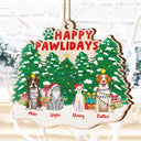 Pet Lovers, Dog Lovers, Cat Lovers - Happy Pawlidays Christmas Dogs Cats Sitting - Personalized Custom Shaped Wooden Ornament