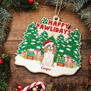 Pet Lovers, Dog Lovers, Cat Lovers - Happy Pawlidays Christmas Dogs Cats Sitting - Personalized Custom Shaped Wooden Ornament