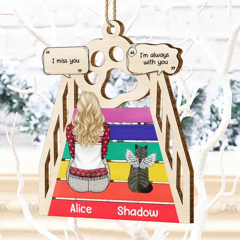 Christmas,Memorial,Pet Lovers,Dog Lovers,Cat Lovers,Sad - Memorial Cat Dog We Will Meet Again At The Rainbow Bridge - Personalized Wooden Cutout Ornament