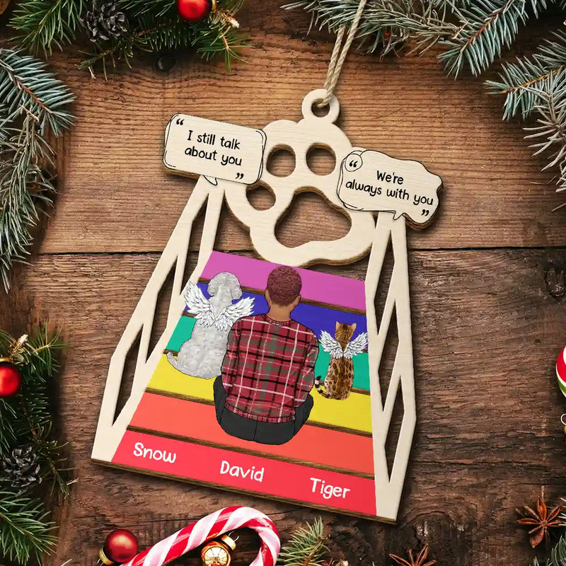 Christmas,Memorial,Pet Lovers,Dog Lovers,Cat Lovers,Sad - Memorial Cat Dog We Will Meet Again At The Rainbow Bridge - Personalized Wooden Cutout Ornament