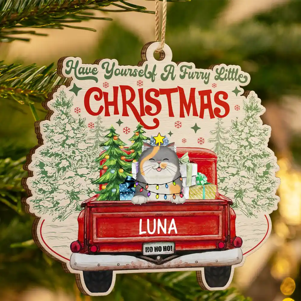 Pet Lovers - Have Yourself A Furry Little Christmas Dogs Cats - Personalized Custom Shaped Wooden Ornament