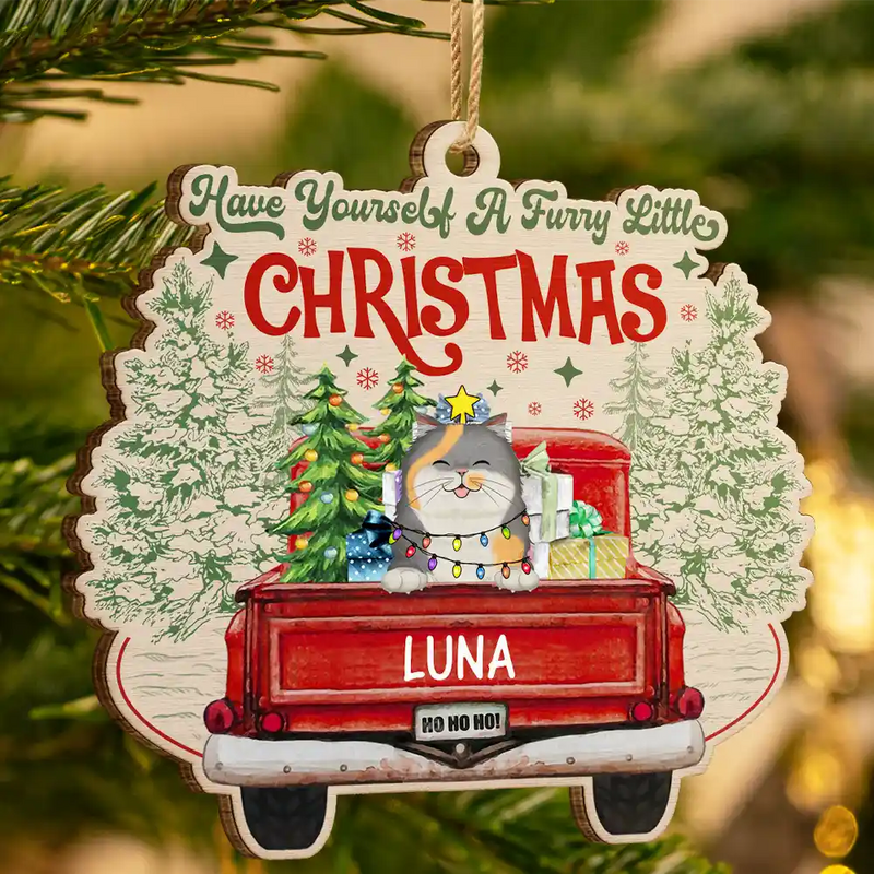 Pet Lovers - Have Yourself A Furry Little Christmas Dogs Cats - Personalized Custom Shaped Wooden Ornament