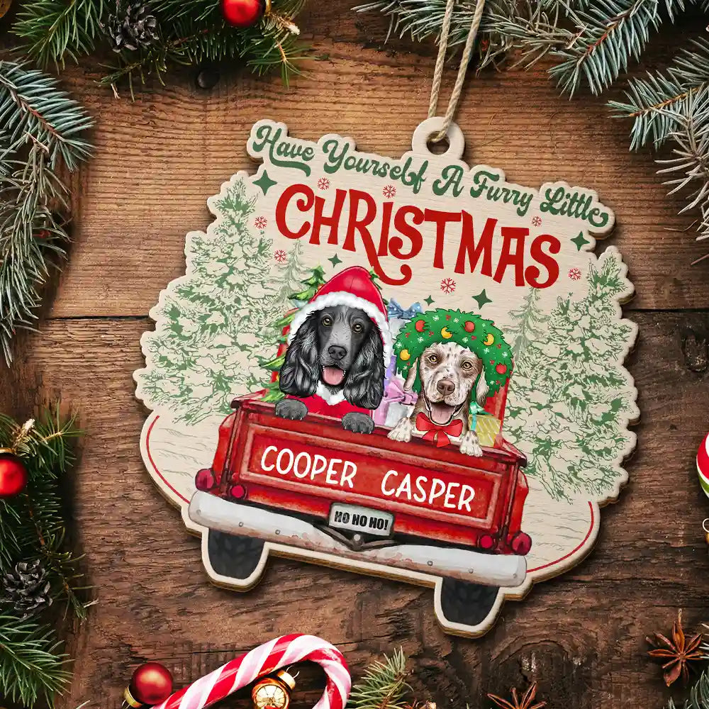 Pet Lovers - Have Yourself A Furry Little Christmas Dogs Cats - Personalized Custom Shaped Wooden Ornament