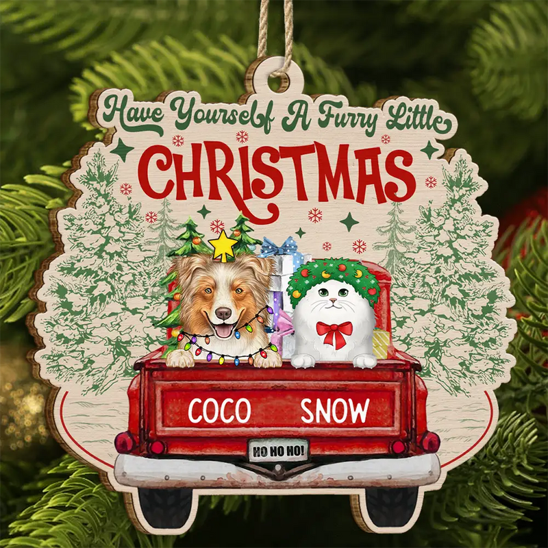 Pet Lovers - Have Yourself A Furry Little Christmas Dogs Cats - Personalized Custom Shaped Wooden Ornament