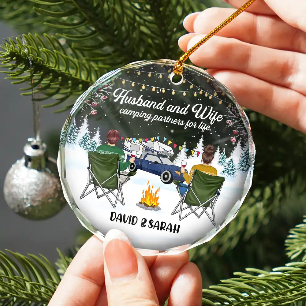 Christmas,Camping,Campsite,Gift For Couples,Gift For Husband,Gift For Wife,Gift For Boyfriend,Gift For Girlfriend,Happy - Happy Campers Christmas - Personalized Circle Glass Ornament