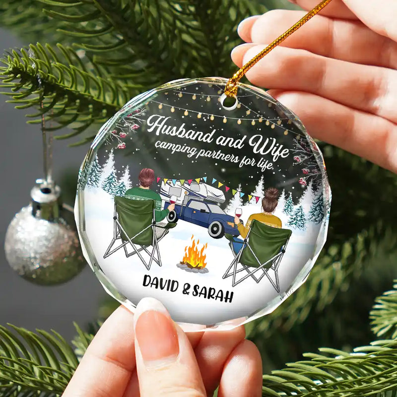 Christmas,Camping,Campsite,Gift For Couples,Gift For Husband,Gift For Wife,Gift For Boyfriend,Gift For Girlfriend,Happy - Happy Campers Christmas - Personalized Circle Glass Ornament