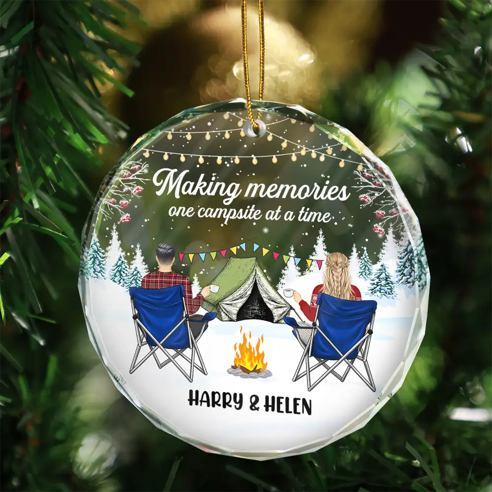 Christmas,Camping,Campsite,Gift For Couples,Gift For Husband,Gift For Wife,Gift For Boyfriend,Gift For Girlfriend,Happy - Happy Campers Christmas - Personalized Circle Glass Ornament