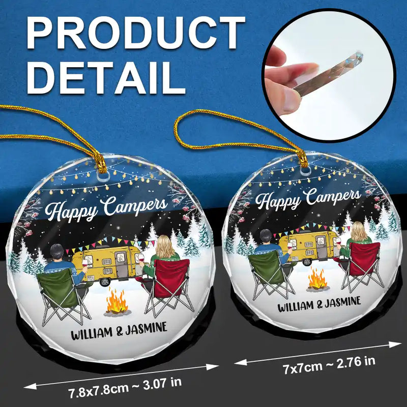Christmas,Camping,Campsite,Gift For Couples,Gift For Husband,Gift For Wife,Gift For Boyfriend,Gift For Girlfriend,Happy - Happy Campers Christmas - Personalized Circle Glass Ornament
