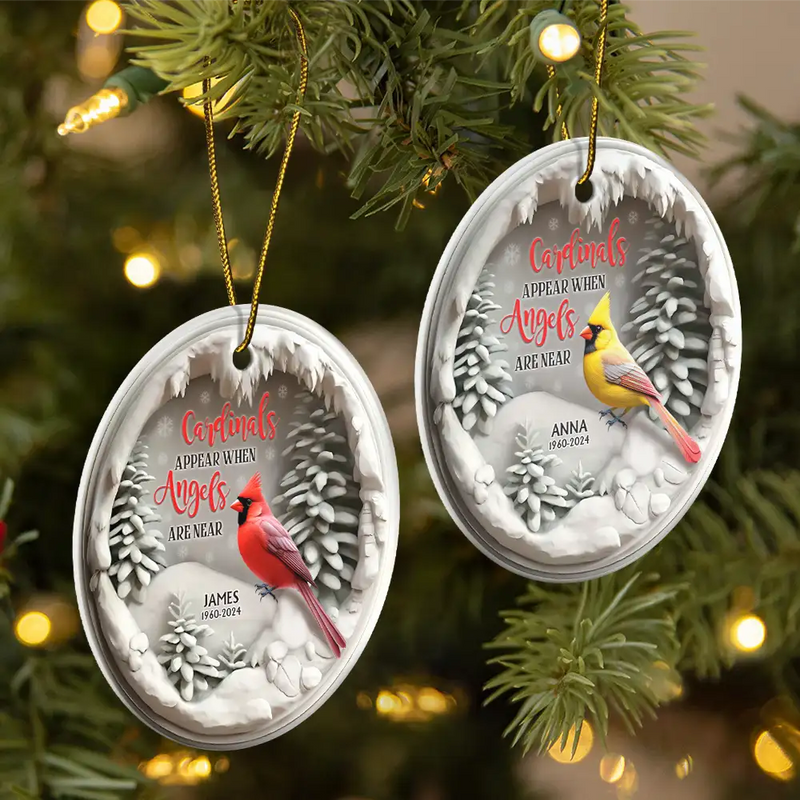 Memorial - Cardinals Appear When Angels Are Near Memorial - Personalized Circle Ceramic Ornament