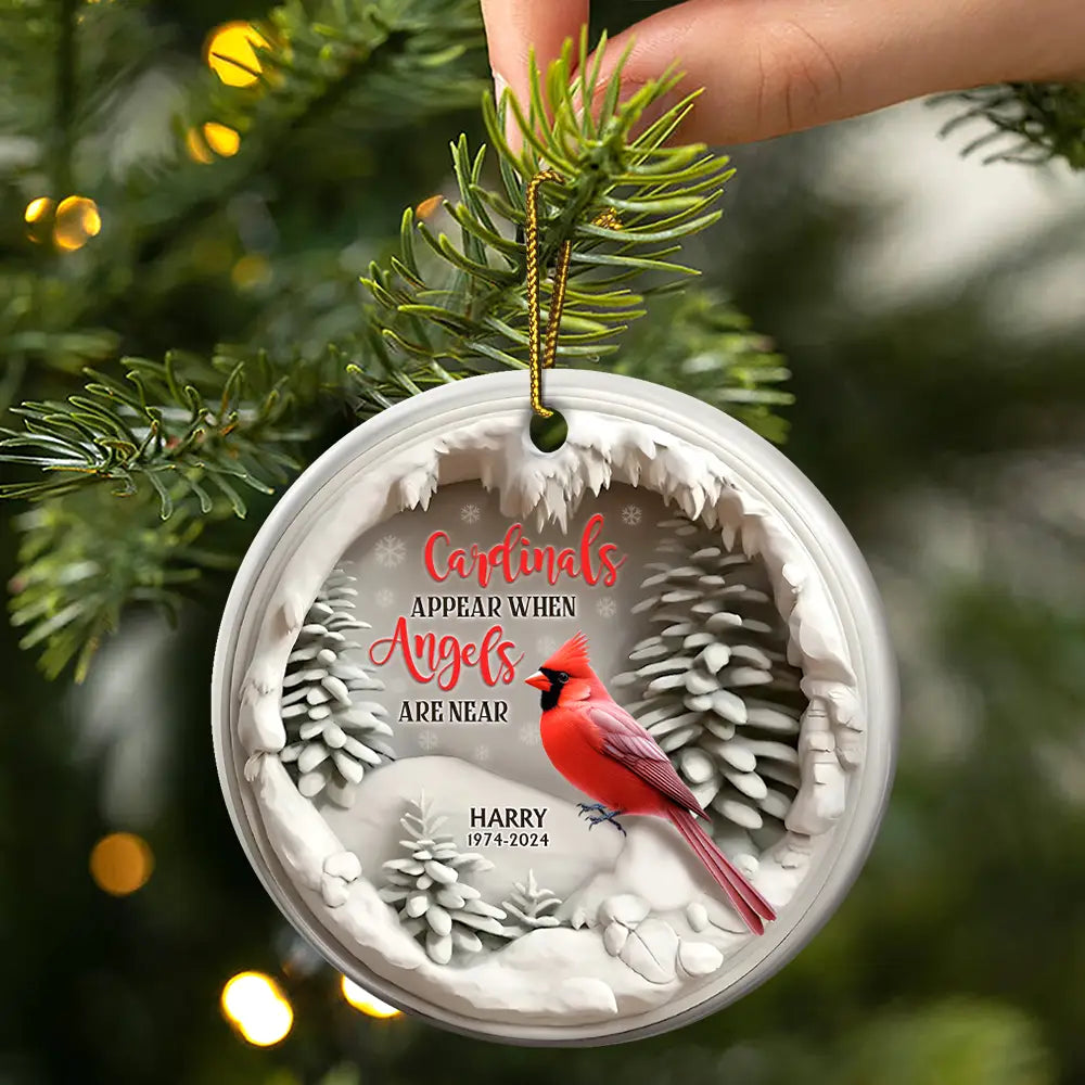 Memorial - Cardinals Appear When Angels Are Near Memorial - Personalized Circle Ceramic Ornament