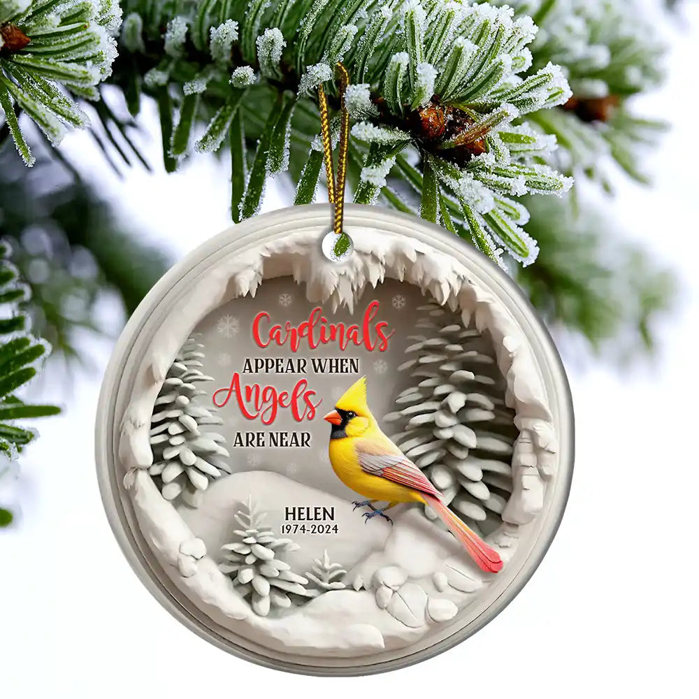 Memorial - Cardinals Appear When Angels Are Near Memorial - Personalized Circle Ceramic Ornament