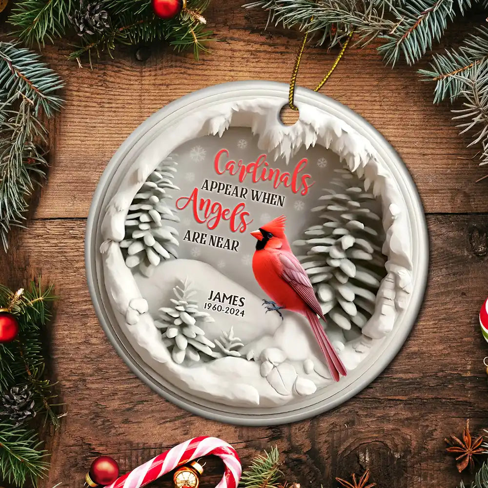 Memorial - Cardinals Appear When Angels Are Near Memorial - Personalized Circle Ceramic Ornament