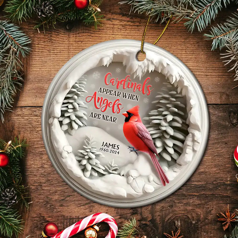 Memorial - Cardinals Appear When Angels Are Near Memorial - Personalized Circle Ceramic Ornament