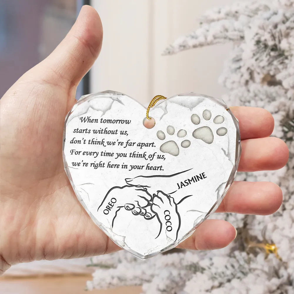 Memorial, Dog Lovers - Dog Memorial Our Hearts Still Ache In Sadness - Personalized Heart Shaped Glass Ornament