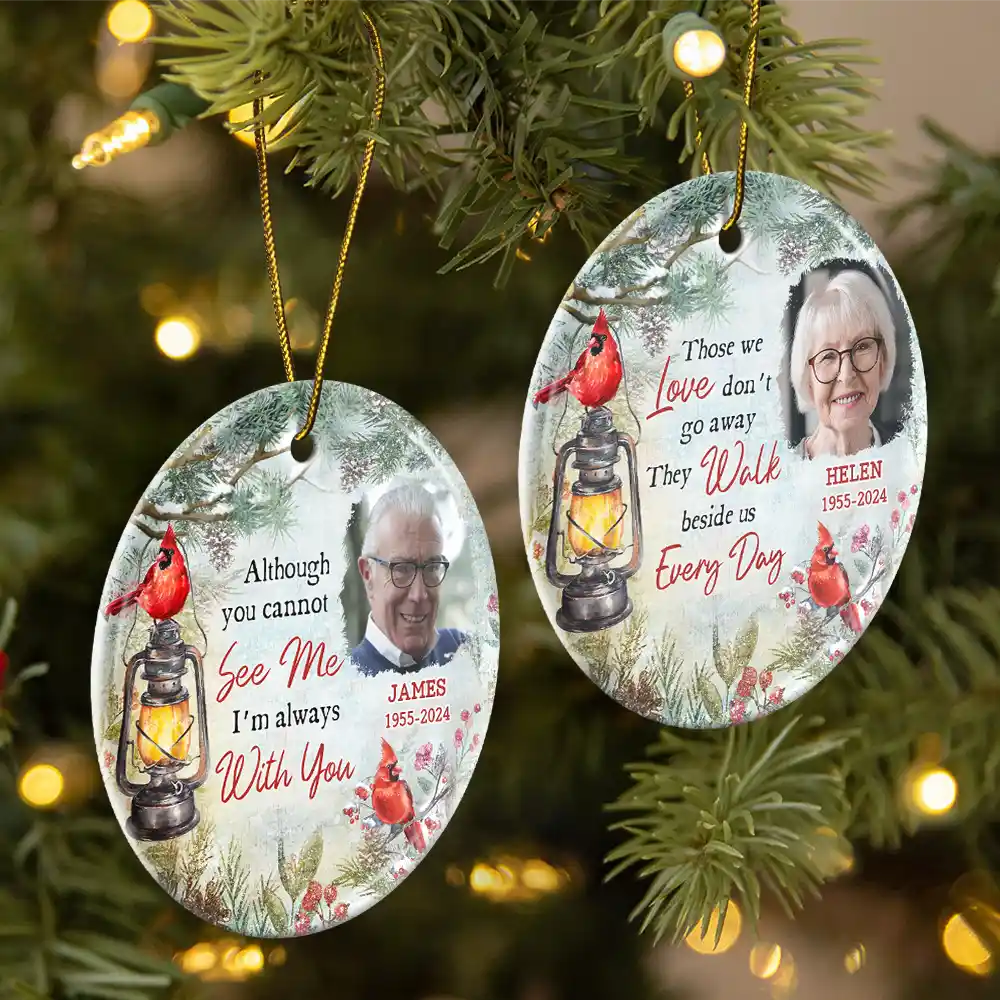 Memorial - Custom Photo Memorial Someone We Love Is In Heaven - Personalized Circle Ceramic Ornament