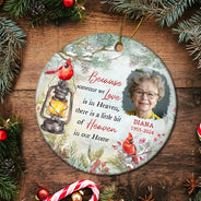 Memorial - Custom Photo Memorial Someone We Love Is In Heaven - Personalized Circle Ceramic Ornament
