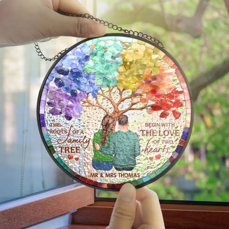 Gift For Couples,Gift For Husband,Gift For Wife,Love - Husband & WifeC ouple The Roots Of A Family Tree - Personalized Stained Glass Window Hanging Suncatcher
