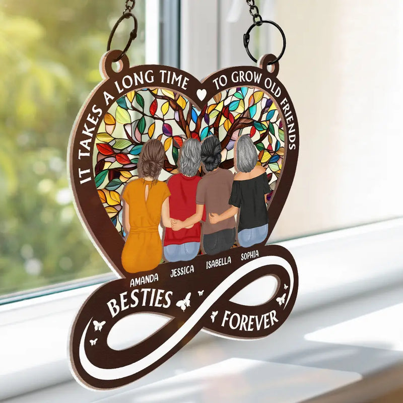 Gift For Bestie, Gift For Women - Tree Of Life It Takes A Long Time To Grow An Old Friend - Personalized Window Hanging Suncatcher Ornament