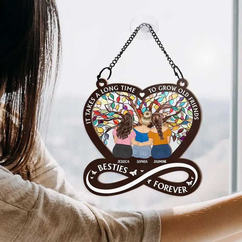 Gift For Bestie, Gift For Women - Tree Of Life It Takes A Long Time To Grow An Old Friend - Personalized Window Hanging Suncatcher Ornament